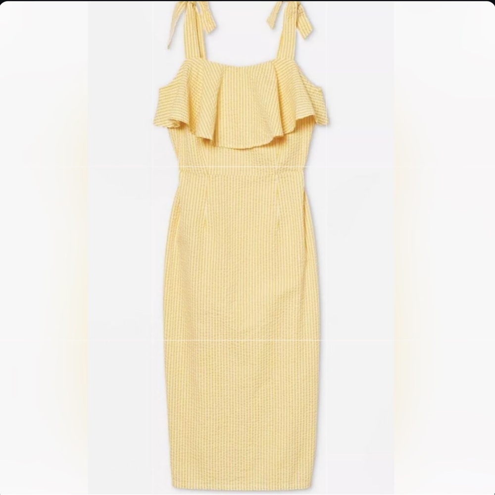 A New Day Summer Dress Yellow White Ruffle Striped Ruffle Women Size L